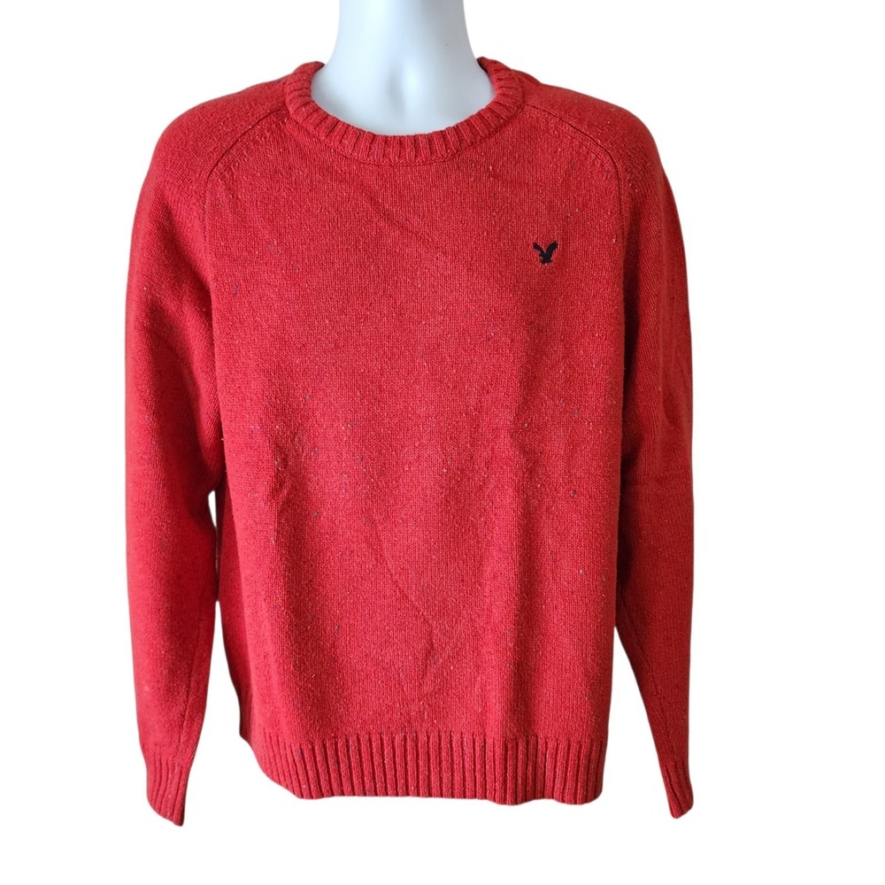 American Eagle Outfitters Sweater Men's Large Red Nep Crew Neck Athletic Fit